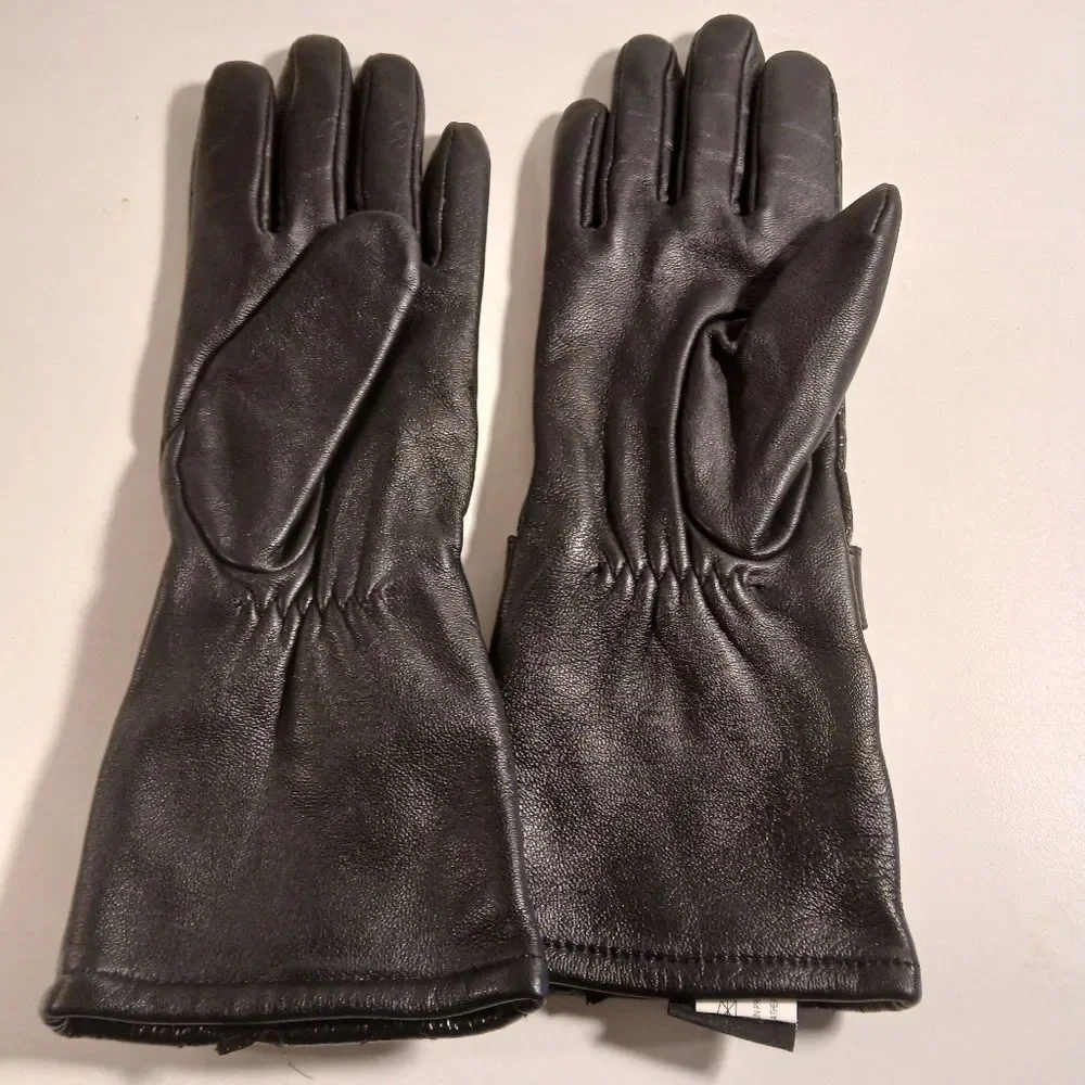 Kenneth Cole N Y Women's Shiney Black Long Textured Studded Gloves